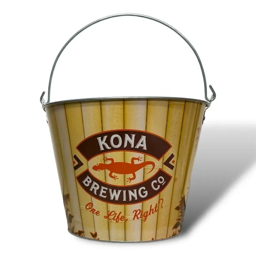 Kona Brewing Yellow Metal Beer Ice Bucket Collectible Barware Hawaiian